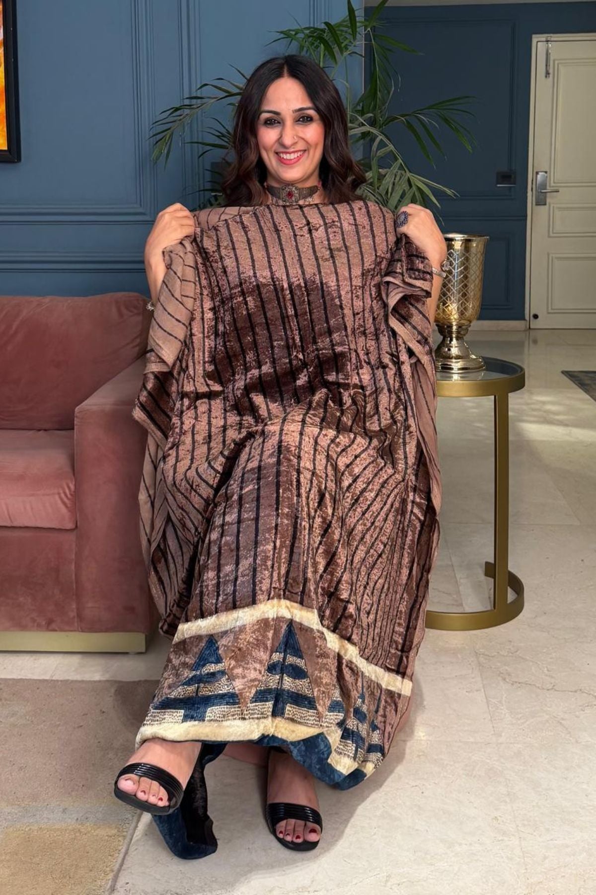 Ajrakh art on velvet (kurta only)